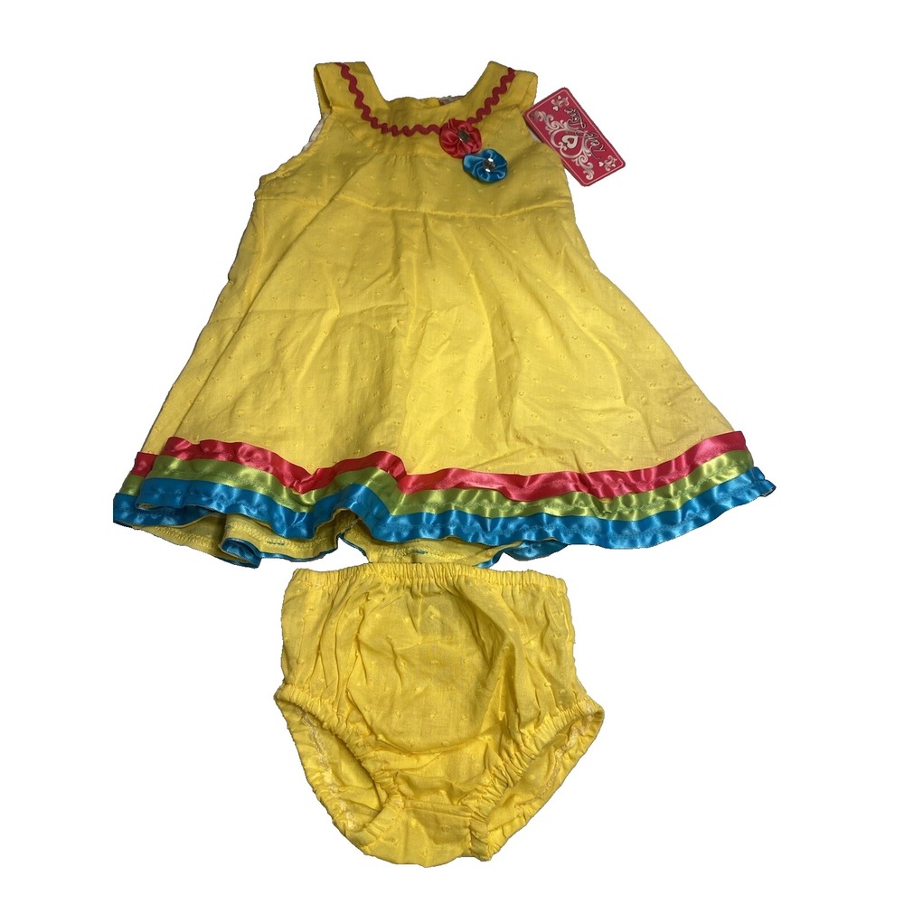 real love baby girls yellow tank top dress size 12 months diaper‎ cover